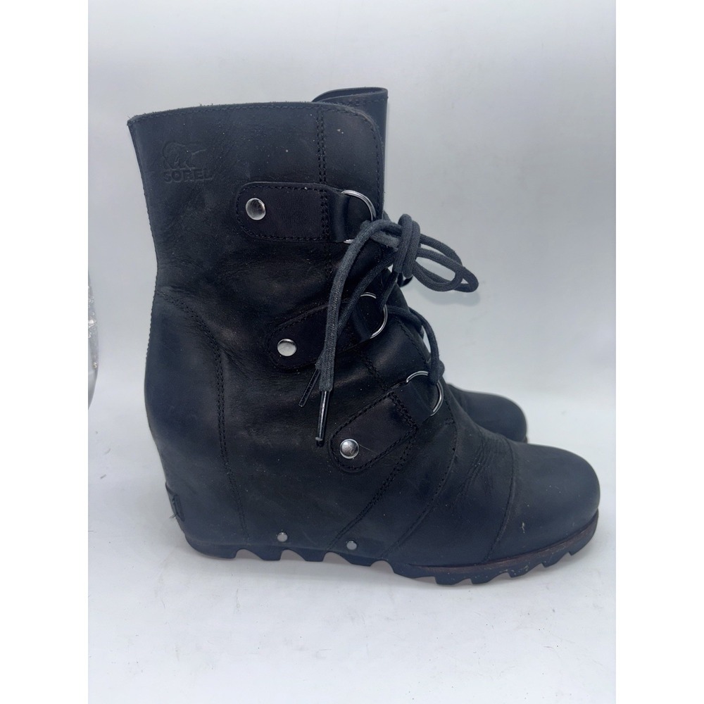 Sorel Joan Of Arctic Wedge II Ankle Boots 8.5 Black Leather Waterproof NL2173